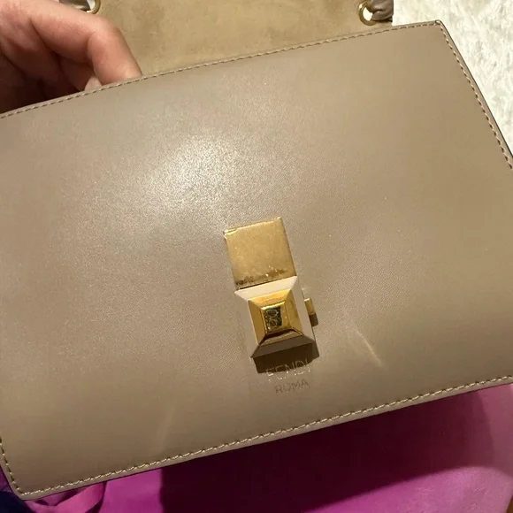 Fendi Beige Crossbody Bag with Gold Accents Crossbody Bags